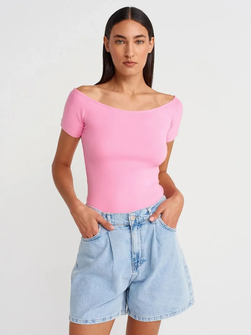ديلفين Dilvin Women's Slim Fit Boat Neck T-Shirt