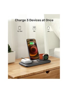 SYOSI Foldable 3 in 1 Wireless Charger, Metal Design, Charging Station Compatible with MagSafe, Fit for iPhone 14/13/12 Pro Max, Apple Watch and AirPods(Black)(1 Pack)  - Image 4