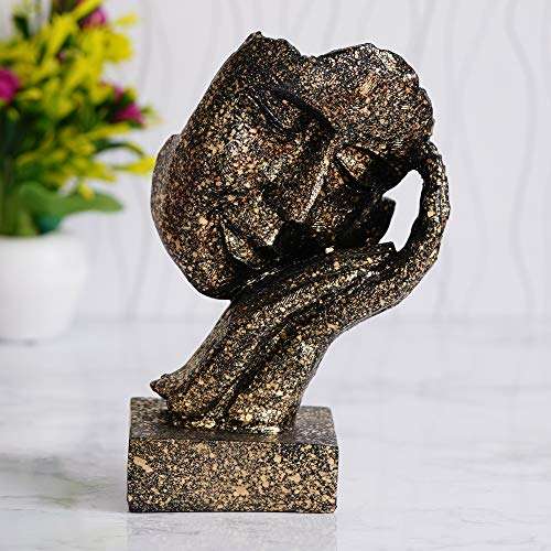 Webelkart Poly Resin Human Face Sculptures Showpieces Creative Traditional Idea with Modern Theme Abstract Design Art Figurines for Home Living Room Decorative Display (Black, Gold) - Image 1