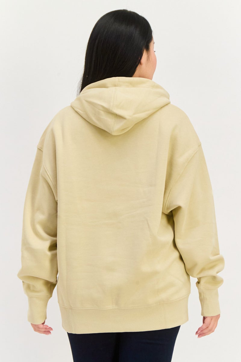 ESPRIT Women Brand Logo Long Sleeves Hoodie, Beige - Image 4