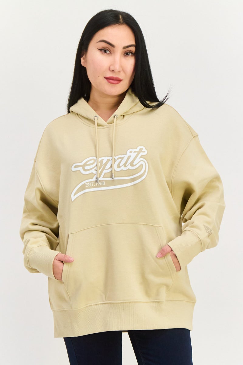 ESPRIT Women Brand Logo Long Sleeves Hoodie, Beige - Image 1