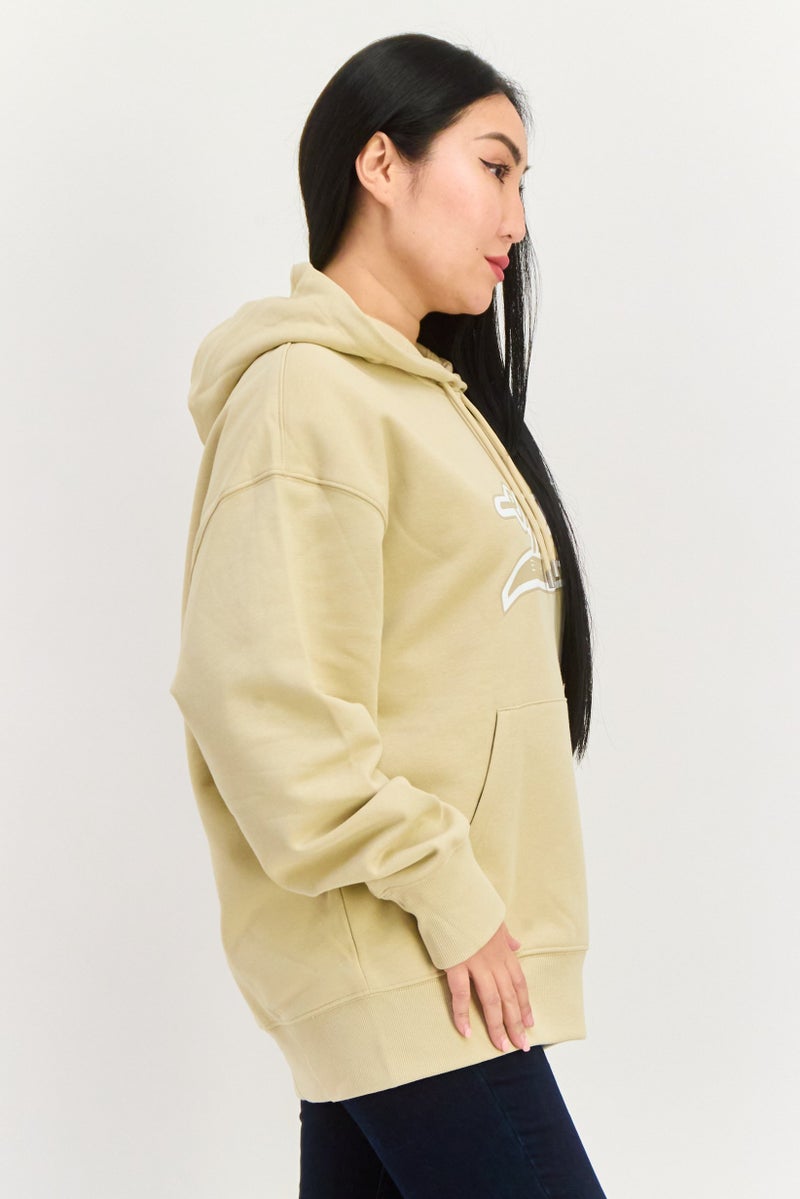 ESPRIT Women Brand Logo Long Sleeves Hoodie, Beige - Image 3