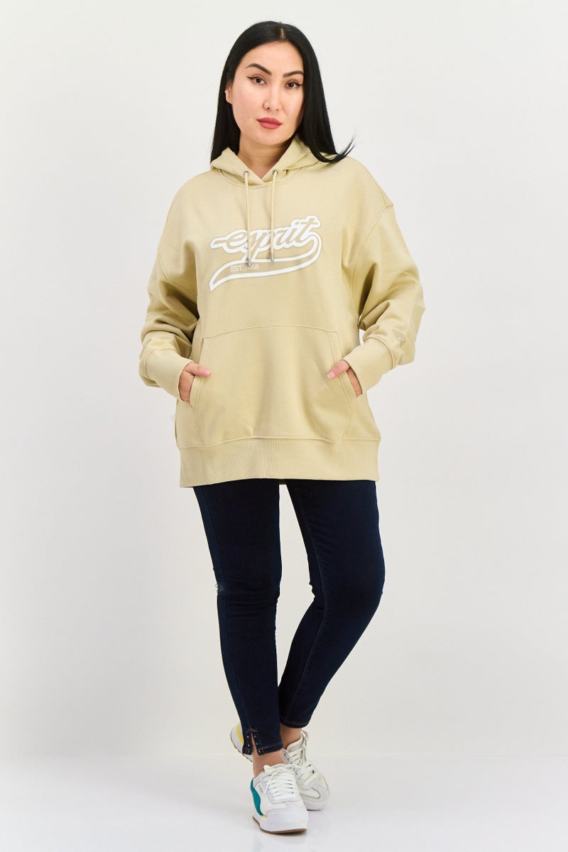 ESPRIT Women Brand Logo Long Sleeves Hoodie, Beige - Image 2