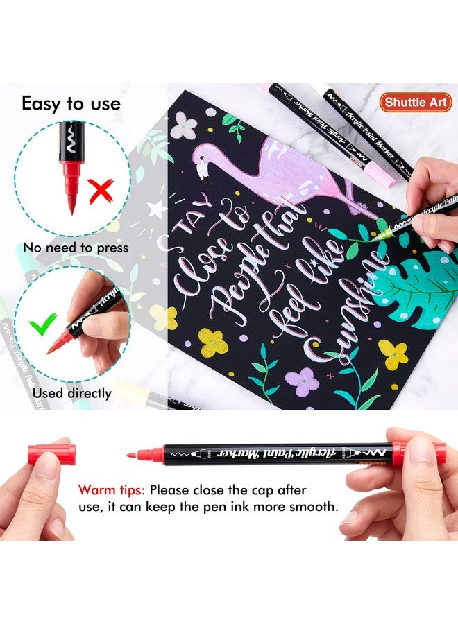 Shuttle Art 36 Colors Dual Tip Acrylic Paint Markers, Brush And Fine Tip For Rock Painting, Ceramic, Wood, Canvas, Plastic, Glass, Stone, Calligraphy, Card Making, Diy Crafts - Image 4