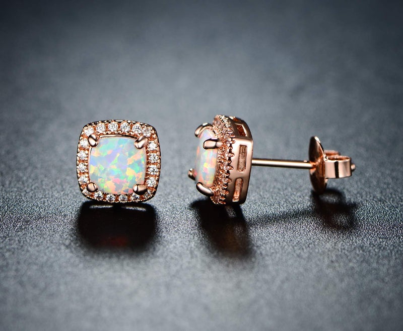 Barzel 18K Rose Gold Plated Created Opal Stud Earrings for Women (Rose Gold) - Image 5