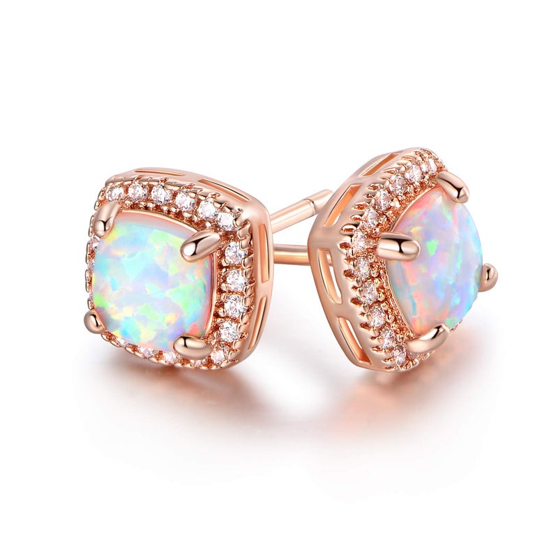 Barzel 18K Rose Gold Plated Created Opal Stud Earrings for Women (Rose Gold) - Image 1