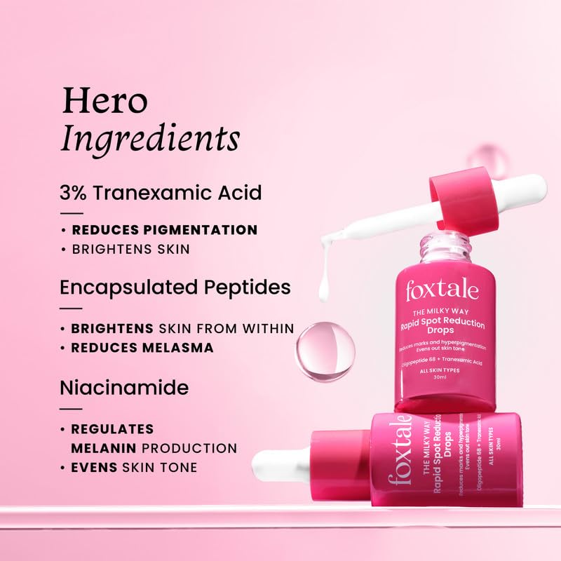 Foxtale 3 Tranexamic Acid Face Serum with Peptides Niacinamide for Hyperpigmentation Reduces Marks Dark Spots Evens Out Skin Tone All Skin Types Men and Women 30 ml - Image 3