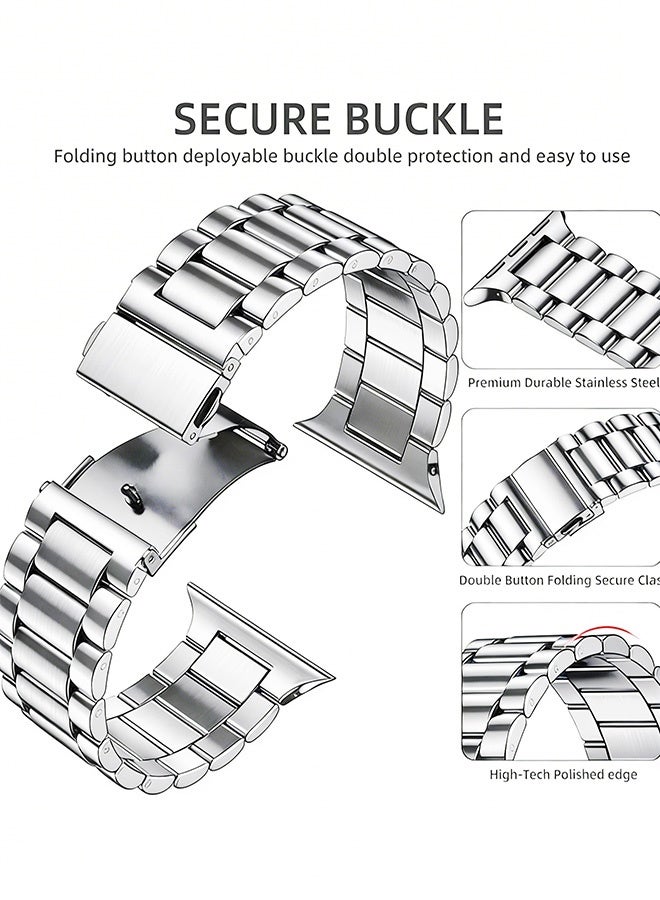 سوار من الفولاذ المقاوم للصدأ مع أداة قابلة للتعديل لساعة Apple Watch 42 44 45 46 49 مم متوافق مع Ultra 2 Ultra SE Series 9 8 7 6 5 4 3 2 1، تصميم فضي أنيق للرجال والنساء للاجتماعات المكتبية وتجمعات العيد والاستخدام اليومي - Image 4