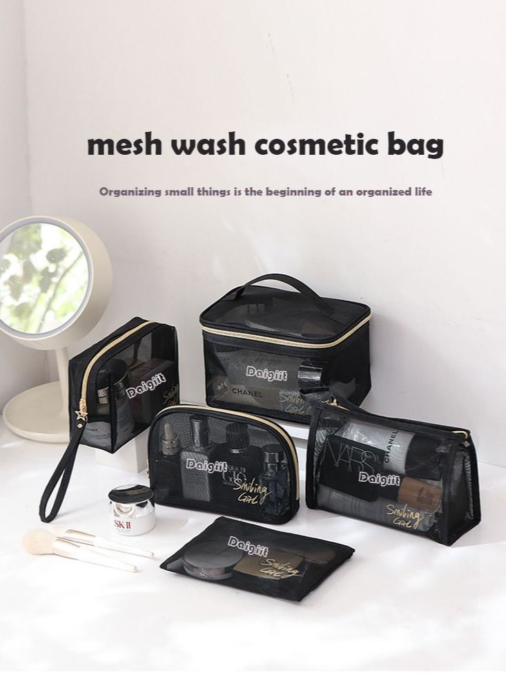 Daigiit Makeup Bag Set Cosmetic Bag Set Makeup and Toiletry Travel Bag Set Make up Bag Set 5PCS，Large Capacity, Mesh Transparent Easy Take&Clean, Multifunction Travel Handbag With Strap to Hang,Black & Disposable Cotton Face Towels 60-Pcs, Soft & Hypoallergenic Facial Cleansing Wipes, Gentle for Makeup Removal, Baby Care, Sensitive Skin, Eco-Friendly & Biodegradable, 200gBundle - Image 2