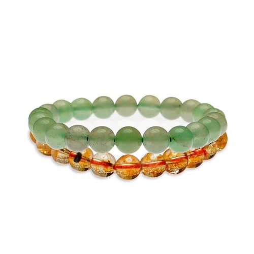 GEMSMANTRA Natural Green Aventurine & Citrine Stretchable Combo Crystal Bracelet | Lab Certified 8mm Round Cut Beads | Unisex Healing Bracelet for Men & Women | Promotes Luck, Abundance & Prosperity - Image 2