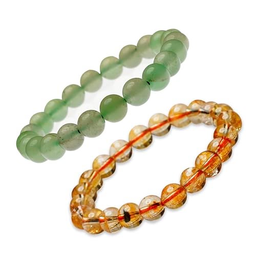 GEMSMANTRA Natural Green Aventurine & Citrine Stretchable Combo Crystal Bracelet | Lab Certified 8mm Round Cut Beads | Unisex Healing Bracelet for Men & Women | Promotes Luck, Abundance & Prosperity - Image 1