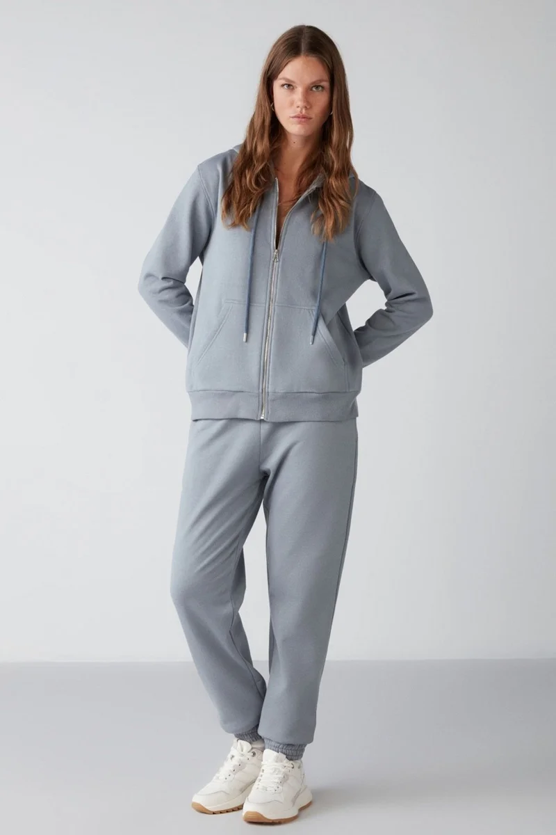 جريميلانج Marıtza Women's Regular Fit Elastic Waist and Legs Blue Polar Fleece Sweatpants