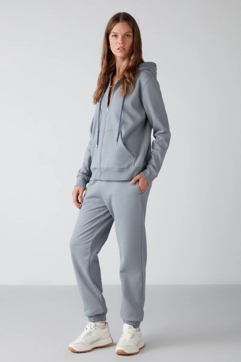 جريميلانج Marıtza Women's Regular Fit Elastic Waist and Legs Blue Polar Fleece Sweatpants