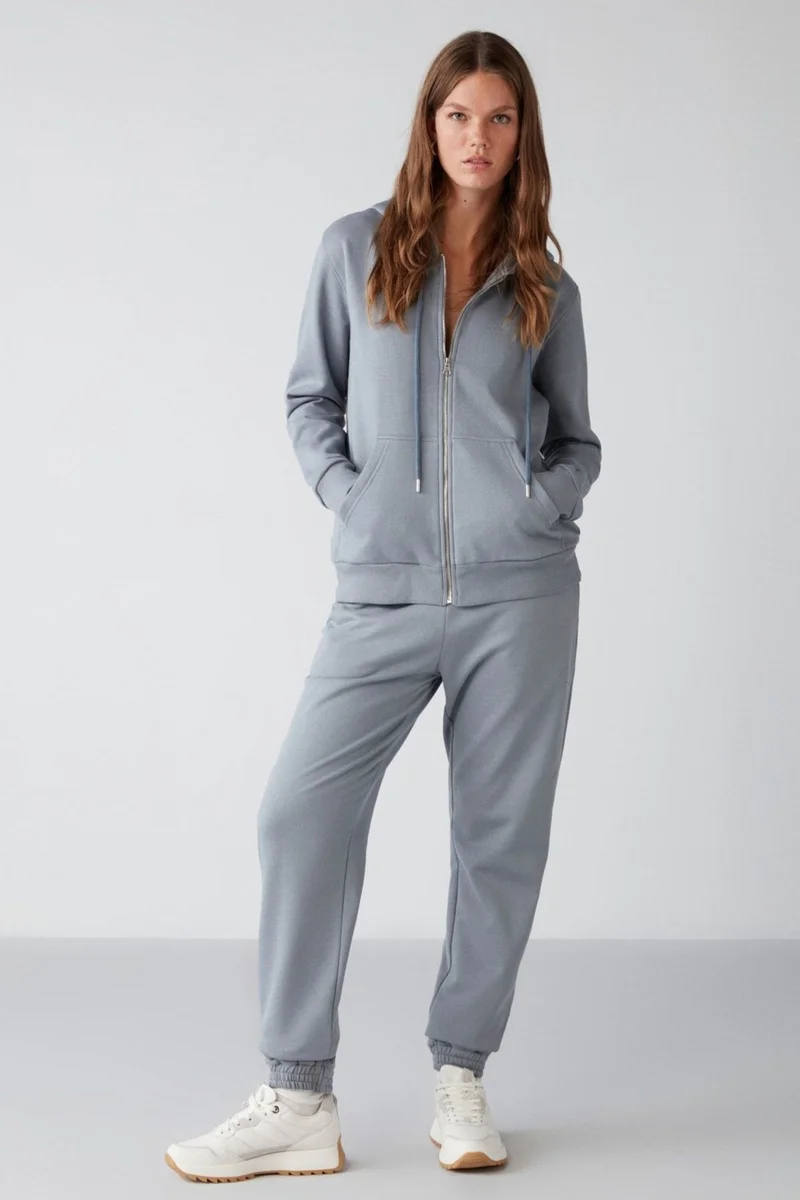 جريميلانج Marıtza Women's Regular Fit Elastic Waist and Legs Blue Polar Fleece Sweatpants