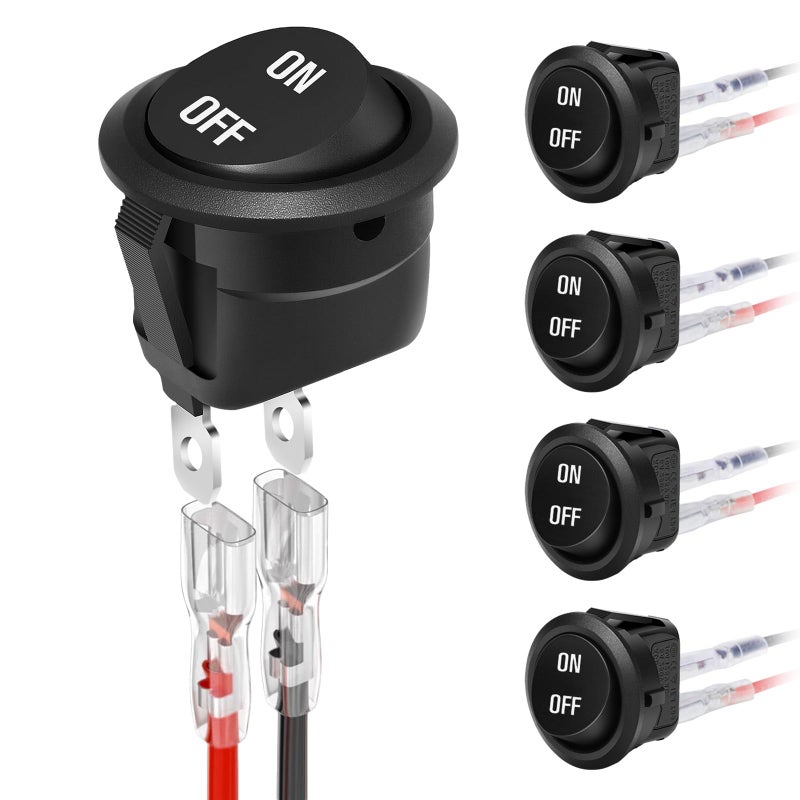 XINYIELE 12 Volt Round Rocker SwitchOn Off Rocker DC SwitchRound Toggle Switch2 Pin SPST Switch Button 6A250V 10A125V AC Small Electric Switch with Wires for Car Stereo Marine BoatONOff5Pcs - Image 3