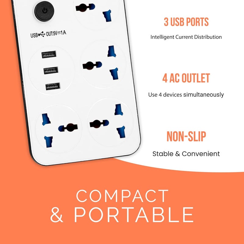 ELONSEY 10m Universal Power Extension Cord with 4 Power Plugs 4 Power Strip Outlets, 4 Way Power Strip, Extension Lead 10 meters - White (10M 4S) - Image 2