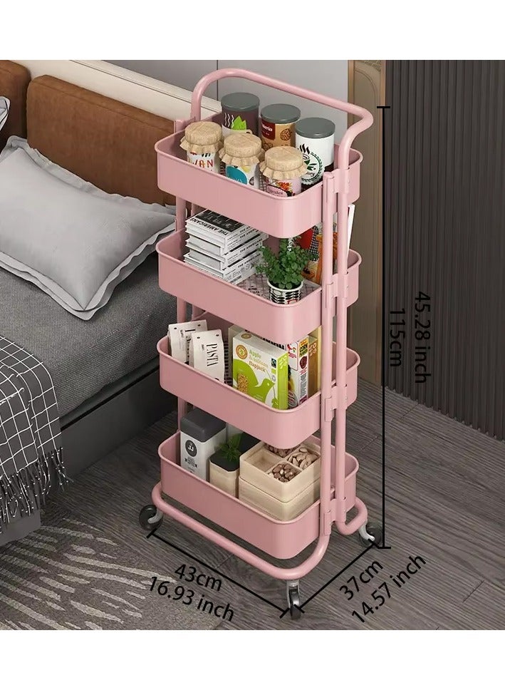 DubaiGallery Rolling Utility Cart 4-Tier Kitchen Metal Trolley Movable Storage Cart with Lockable Wheel and Handle Multifunction Heavy Duty Organizer - Image 4