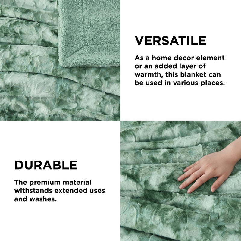 Bedsure GentleSoft Sherpa Fluffy Blanket Twin Size (150 cm x 200 cm) - Fleece Warm and Cozy Fuzzy Faux Fur Throw for Couch, Sofa, Bed Decor, Tie Dye Design, Sage Green - Image 4