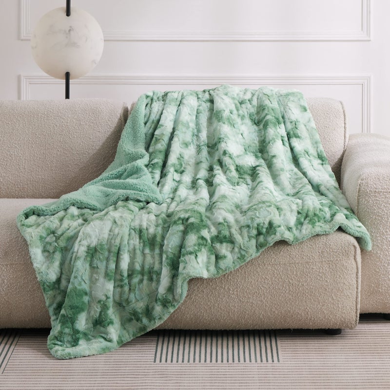 Bedsure GentleSoft Sherpa Fluffy Blanket Twin Size (150 cm x 200 cm) - Fleece Warm and Cozy Fuzzy Faux Fur Throw for Couch, Sofa, Bed Decor, Tie Dye Design, Sage Green - Image 5