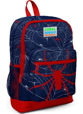 CORAL HIGH Four Compartment Navy Blue Red Spider Patterned Primary School Bag 23720 