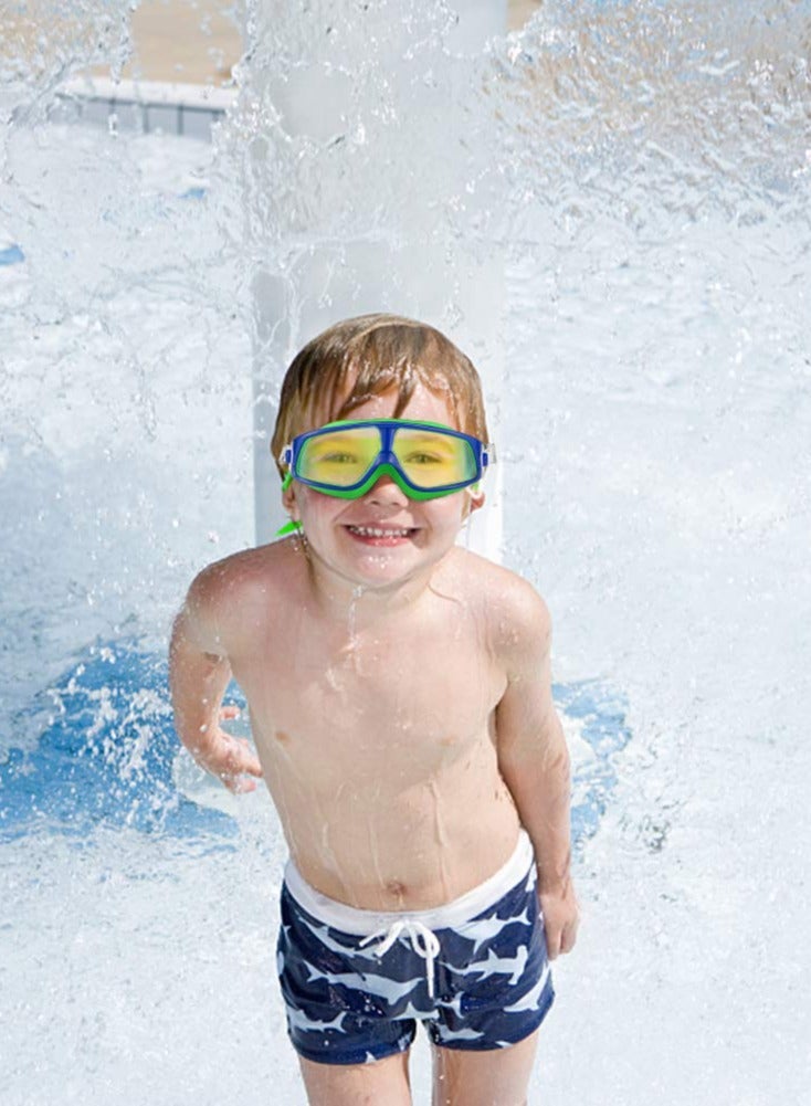 Kids Waterproof Swimming Goggles, Underwater Clear Vision Anti-fog UV Protection Without Leakage Soft Silicone Large Frame with Ear Plugs (Blue and Yellow) - Image 4