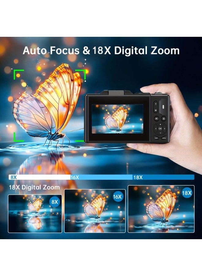 Generic 5K Digital Camera - WiFi 75MP Cameras for Photography - UHD Vlogging Camera for YouTube with 3" 180° Flip Screen - Autofocus Compact Video Travel Camara with 18X Zoom, 128GB SD Card - Image 2