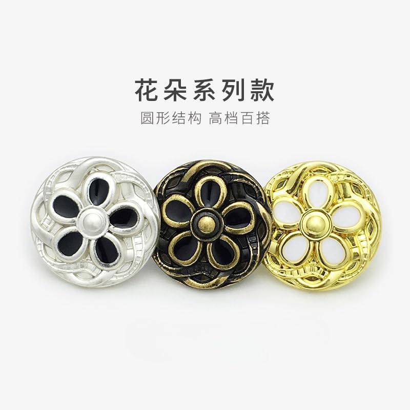 20 pcs 18/22mm Golden White Pearl Flower Buttons Coat for Sewing(Silver White,22 mm) - Image 2