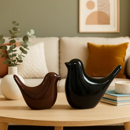 SRJANA Creative Black and Brown Glossy Ceramic Birds Figurines Home Decorations Accessories Party (Pack of 2, Black and Brown) - Image 2