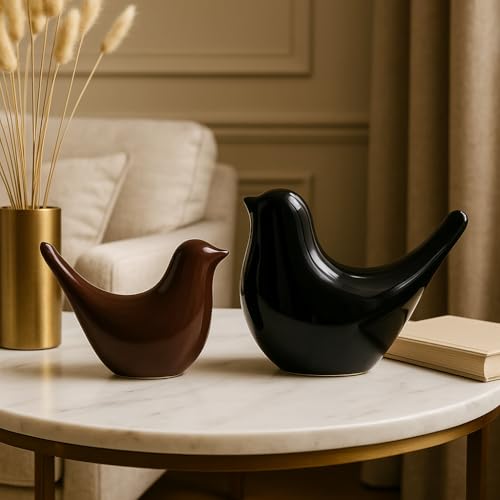 SRJANA Creative Black and Brown Glossy Ceramic Birds Figurines Home Decorations Accessories Party (Pack of 2, Black and Brown) - Image 5