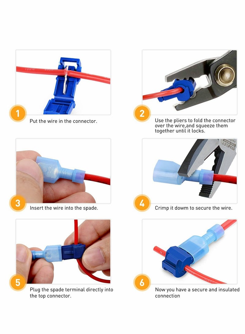 Excefore T-Tap Quick Splice Connector Kit, Self-stripping with Nylon Fully Insulated Male Quick Disconnects Kit, Quick Splice Electrical Connector(120 Pcs)  - Image 5