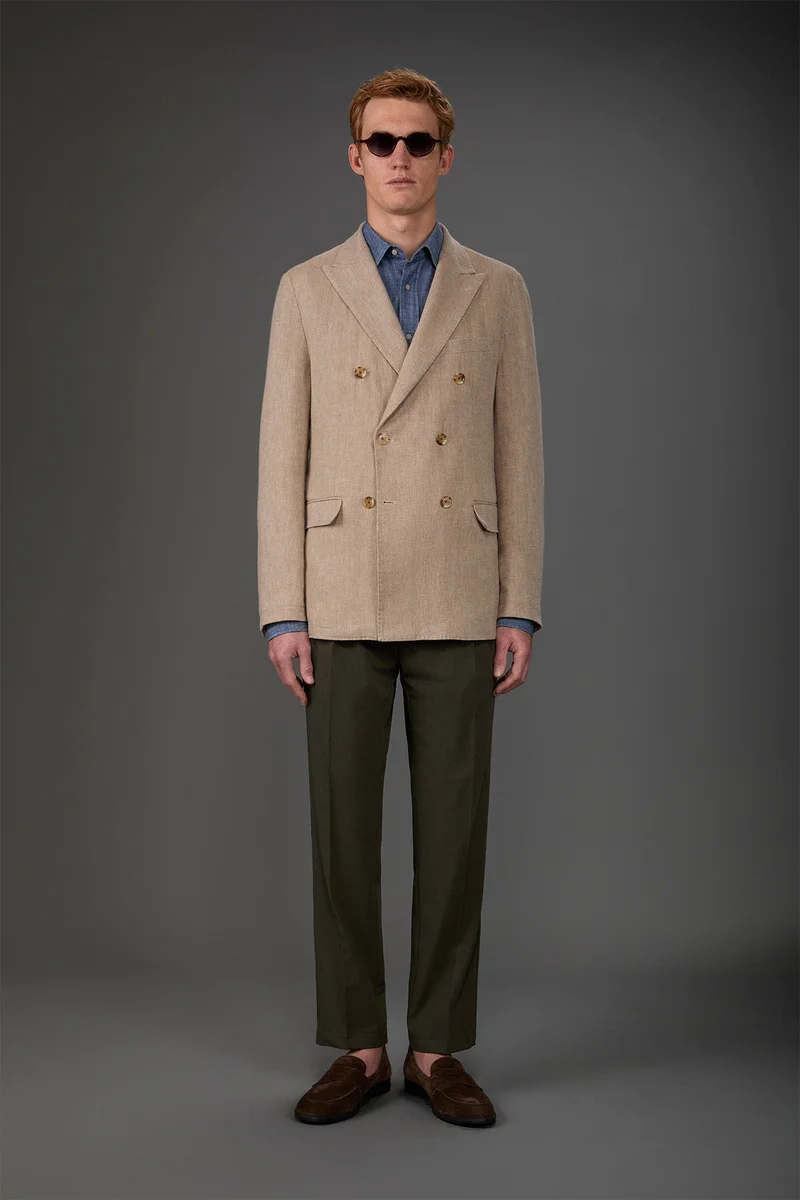 Men's unlined double-breasted jacket - Beige