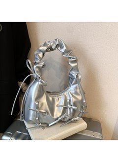 Niche Pleated Bow Women's Hand Bag 2025 Spring Korean Underarm Bag Single Shoulder Cloud Bag-Color:Silver