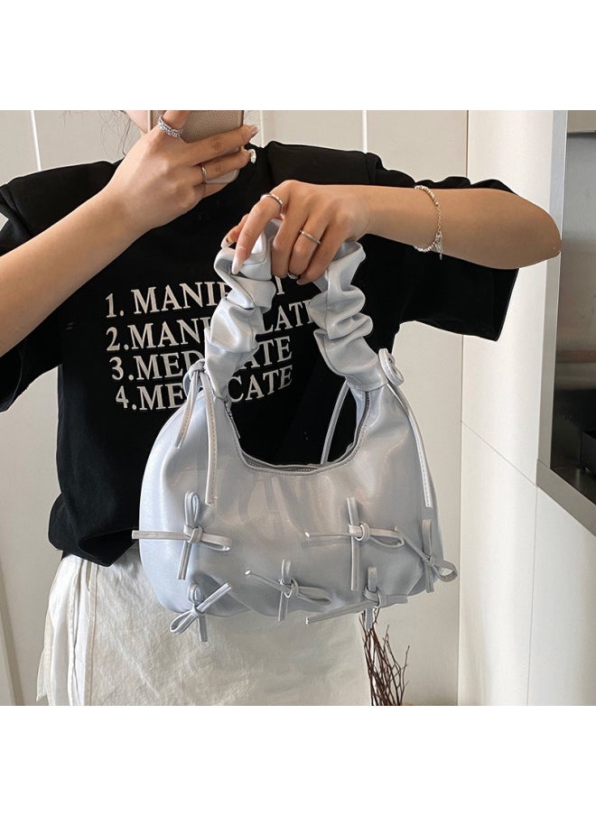 Generic - Niche Pleated Bow Women's Hand Bag 2025 Spring Korean Underarm Bag Single Shoulder Cloud Bag-Color:Silver - Image 1