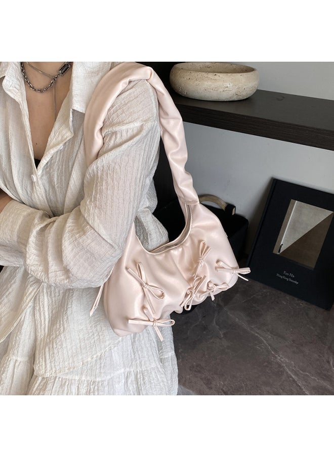 Generic - Niche Pleated Bow Women's Hand Bag 2025 Spring Korean Underarm Bag Single Shoulder Cloud Bag-Color:Silver - Image 1