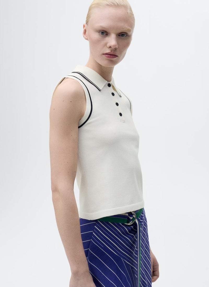 MANGO - Polo-Neck Contrasting Trims Top - Image 1