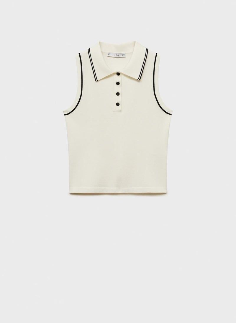 MANGO - Polo-Neck Contrasting Trims Top - Image 1