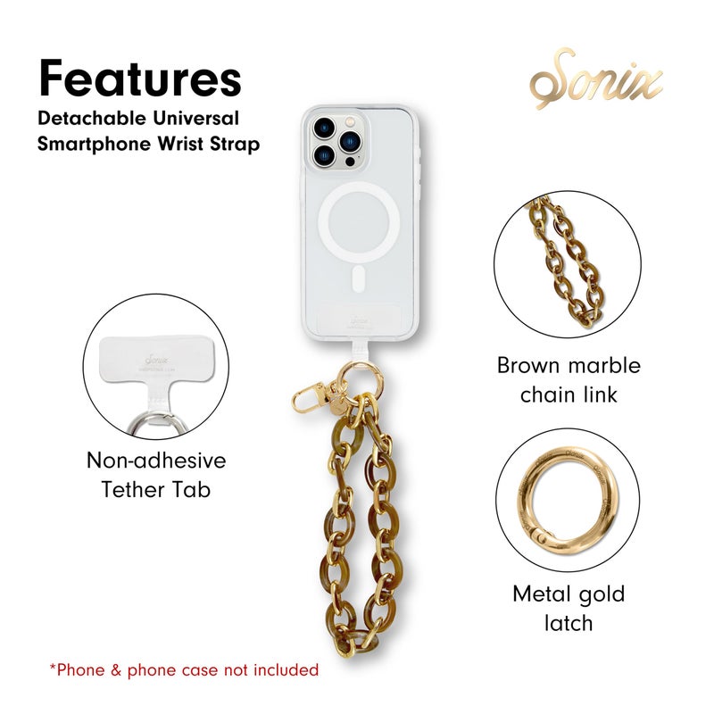 Sonix Phone Wristlet - Detachable Universal Smartphone Wrist Strap, Hands-Free Lanyard Cellphonee Bracelet with Tether Tab | Chain Link | Brown Marble - Image 4