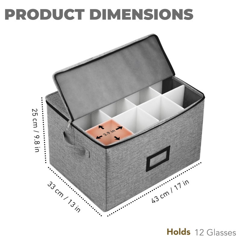 HURZMORO Wine Glass Storage Box with Dividers â€“ Durable Oxford Fabric Stemware Case for 12 Highball Glasses,Stackable & Portable Wine Glass Storage Box with Handles & Zipper for Safe Moving (2-Pack) - Image 2