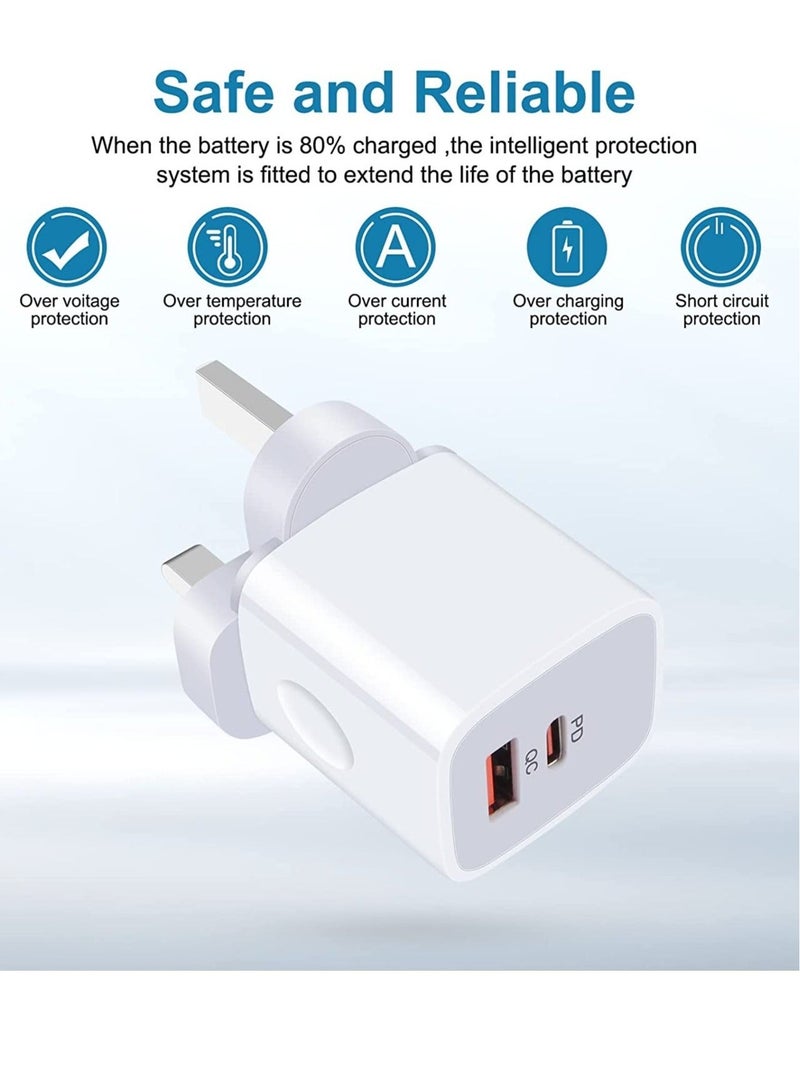 Galaxy A13/A12/A23/A52s/A32/A33/A22/Z Fold 4/Z Flip 4 USB C Charger Plug,20W Dual Ports PD & QC 3.0 Mains Wall Charger Plug,Type C Plug Fast Charging Power Adapter With Samsung Galaxy A13,iPhone12/13 - Image 2