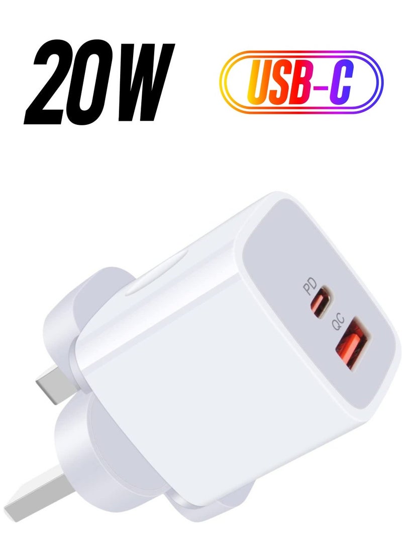 Galaxy A13/A12/A23/A52s/A32/A33/A22/Z Fold 4/Z Flip 4 USB C Charger Plug,20W Dual Ports PD & QC 3.0 Mains Wall Charger Plug,Type C Plug Fast Charging Power Adapter With Samsung Galaxy A13,iPhone12/13 - Image 1