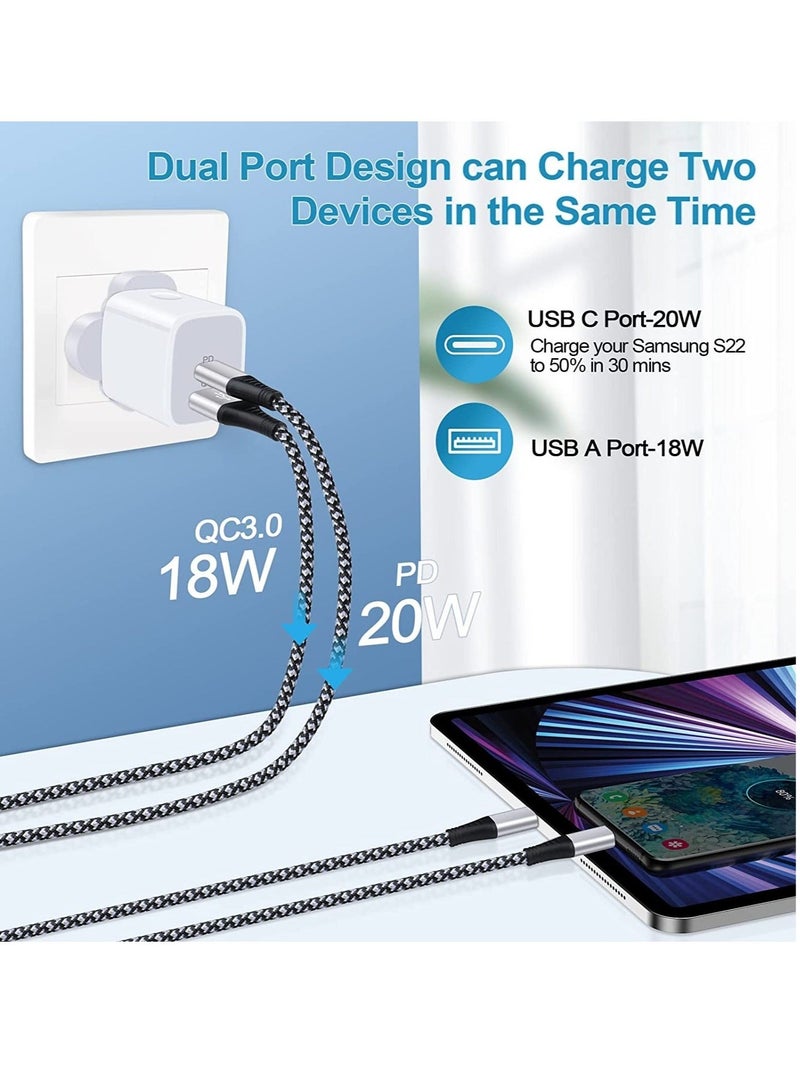 Galaxy A13/A12/A23/A52s/A32/A33/A22/Z Fold 4/Z Flip 4 USB C Charger Plug,20W Dual Ports PD & QC 3.0 Mains Wall Charger Plug,Type C Plug Fast Charging Power Adapter With Samsung Galaxy A13,iPhone12/13 - Image 4