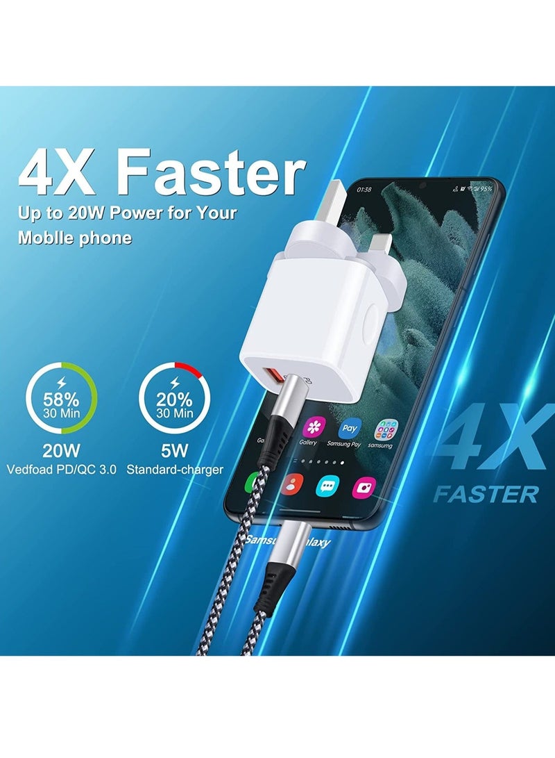 Galaxy A13/A12/A23/A52s/A32/A33/A22/Z Fold 4/Z Flip 4 USB C Charger Plug,20W Dual Ports PD & QC 3.0 Mains Wall Charger Plug,Type C Plug Fast Charging Power Adapter With Samsung Galaxy A13,iPhone12/13 - Image 3