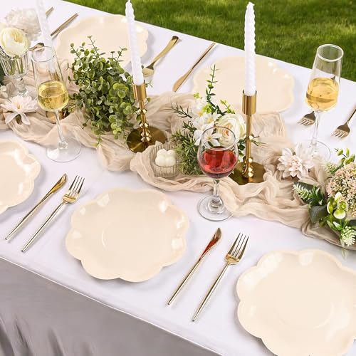 ZUQMZUQ 30 Pcs Ivory Paper Plates 9 Inch, Cream Party Plates, Ivory Scalloped Dinner Paper Plates Cute Beige Dessert Cake Plates for Baby Shower, Wedding, Birthday Party, Bridal Shower (9 INCH) - Image 4