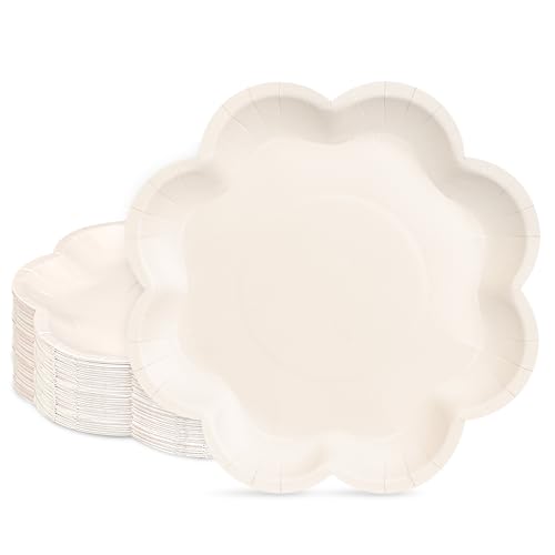 ZUQMZUQ 30 Pcs Ivory Paper Plates 9 Inch, Cream Party Plates, Ivory Scalloped Dinner Paper Plates Cute Beige Dessert Cake Plates for Baby Shower, Wedding, Birthday Party, Bridal Shower (9 INCH) - Image 1