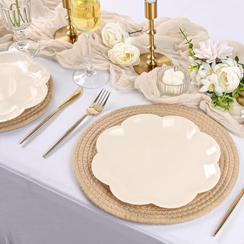 ZUQMZUQ 30 Pcs Ivory Paper Plates 9 Inch, Cream Party Plates, Ivory Scalloped Dinner Paper Plates Cute Beige Dessert Cake Plates for Baby Shower, Wedding, Birthday Party, Bridal Shower (9 INCH) - Image 3