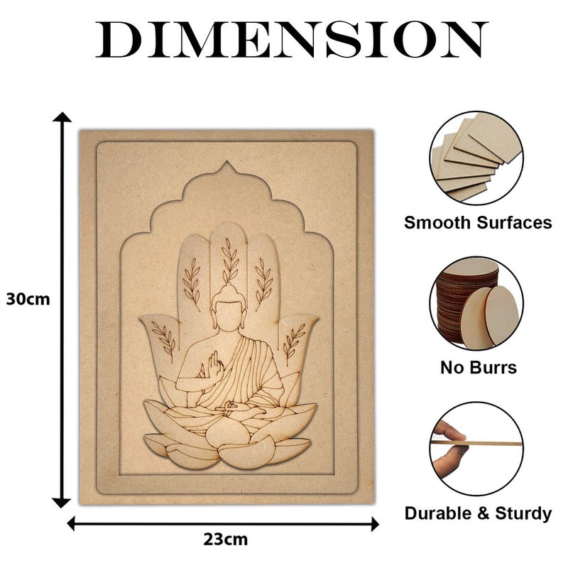 Wrapping Studio MDF Board for Lippan Art - Pre-Marked Lord Buddha in Jharokha Design Cutouts for Craft, Painting, DIY Projects - Eco-Friendly MDF Wood, 30x23 cm, with Colors and Glue - Image 4