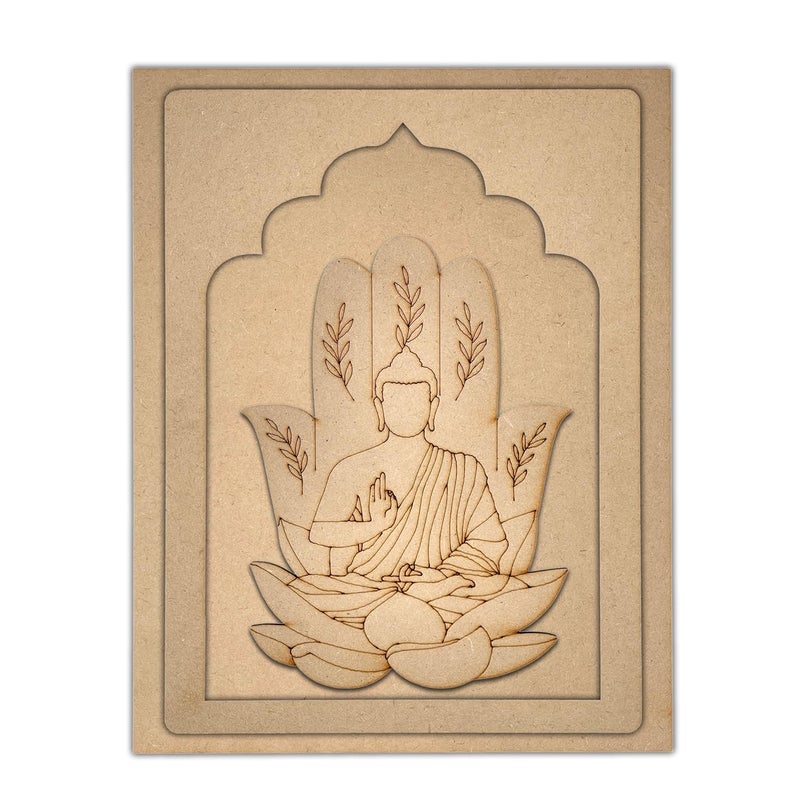 Wrapping Studio MDF Board for Lippan Art - Pre-Marked Lord Buddha in Jharokha Design Cutouts for Craft, Painting, DIY Projects - Eco-Friendly MDF Wood, 30x23 cm, with Colors and Glue - Image 3