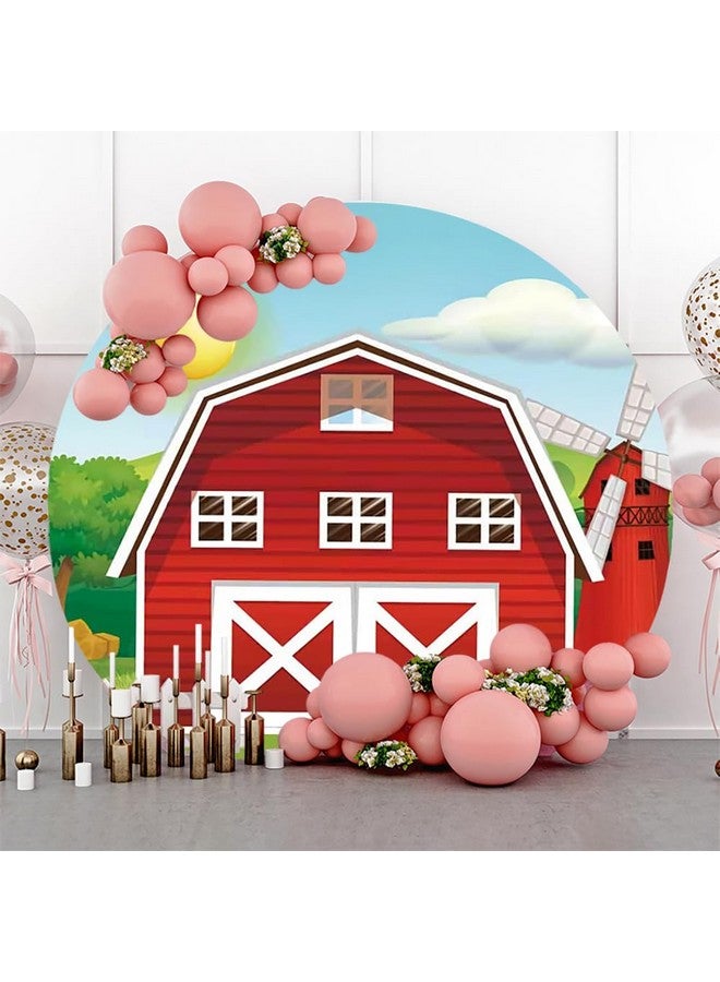 AOFOTO خلفية مزرعة دائرية 6.5X6.5 قدم للتصوير كرتون باب حظيرة خشبي أحمر زينة حفلات الأطفال حفلة استقبال المولود عيد ميلاد احتفال طاولة كعكة لوازم جدار هدايا فوتوكول props كشك تصوير - Image 2