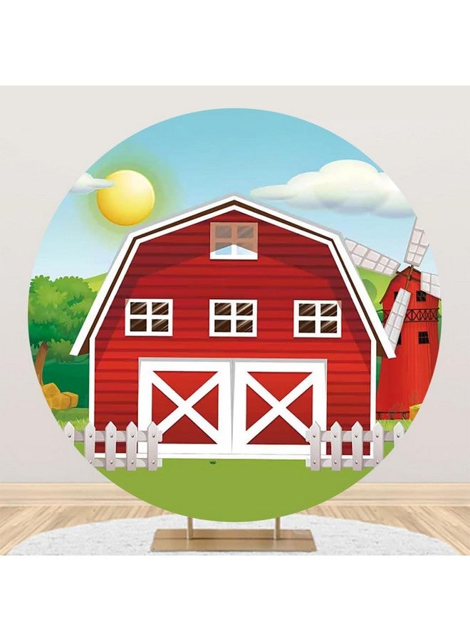 AOFOTO خلفية مزرعة دائرية 6.5X6.5 قدم للتصوير كرتون باب حظيرة خشبي أحمر زينة حفلات الأطفال حفلة استقبال المولود عيد ميلاد احتفال طاولة كعكة لوازم جدار هدايا فوتوكول props كشك تصوير - Image 3