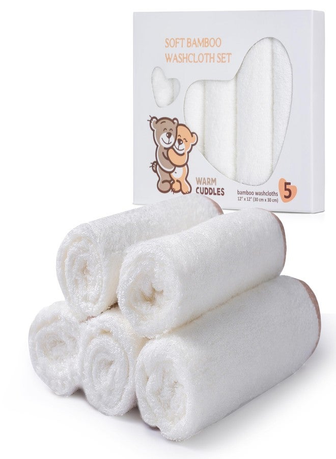 Warm Cuddles Soft Washcloths Set - Absorbent, Natural Baby Wash Cloth for Delicate Skin - Large 12"x12" Baby Bath Towels - Newborn Face Towel (White) - Image 1